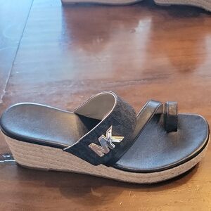 Michael Kors Black and Tan Wedge Sandals